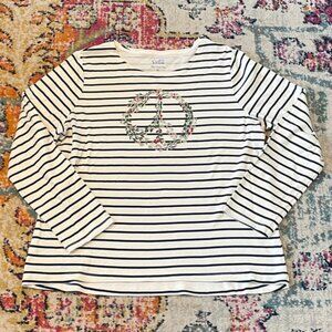 Croft & Barrow Peace Sign Navy Striped Long Sleeved Tee-XXL